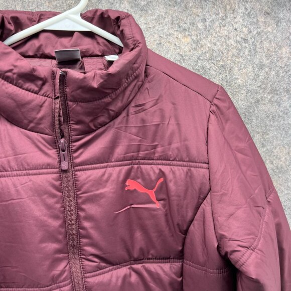 Puma Jacket Women Small Burgundy Full Zip Puffer Essentials Padded Parka Winter - Picture 4 of 13